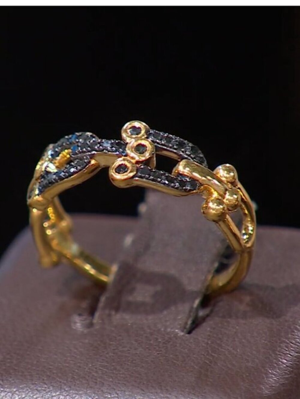 Rarities Carol Brodie GENUINE 1/5ctw BLACK Diamond Horseshoe Link Ring 7 NWT